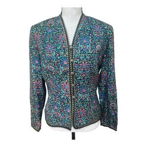 Vintage Adrianna Papell 100% Silk Brocade Jacket 8P – Jewel Tone Floral